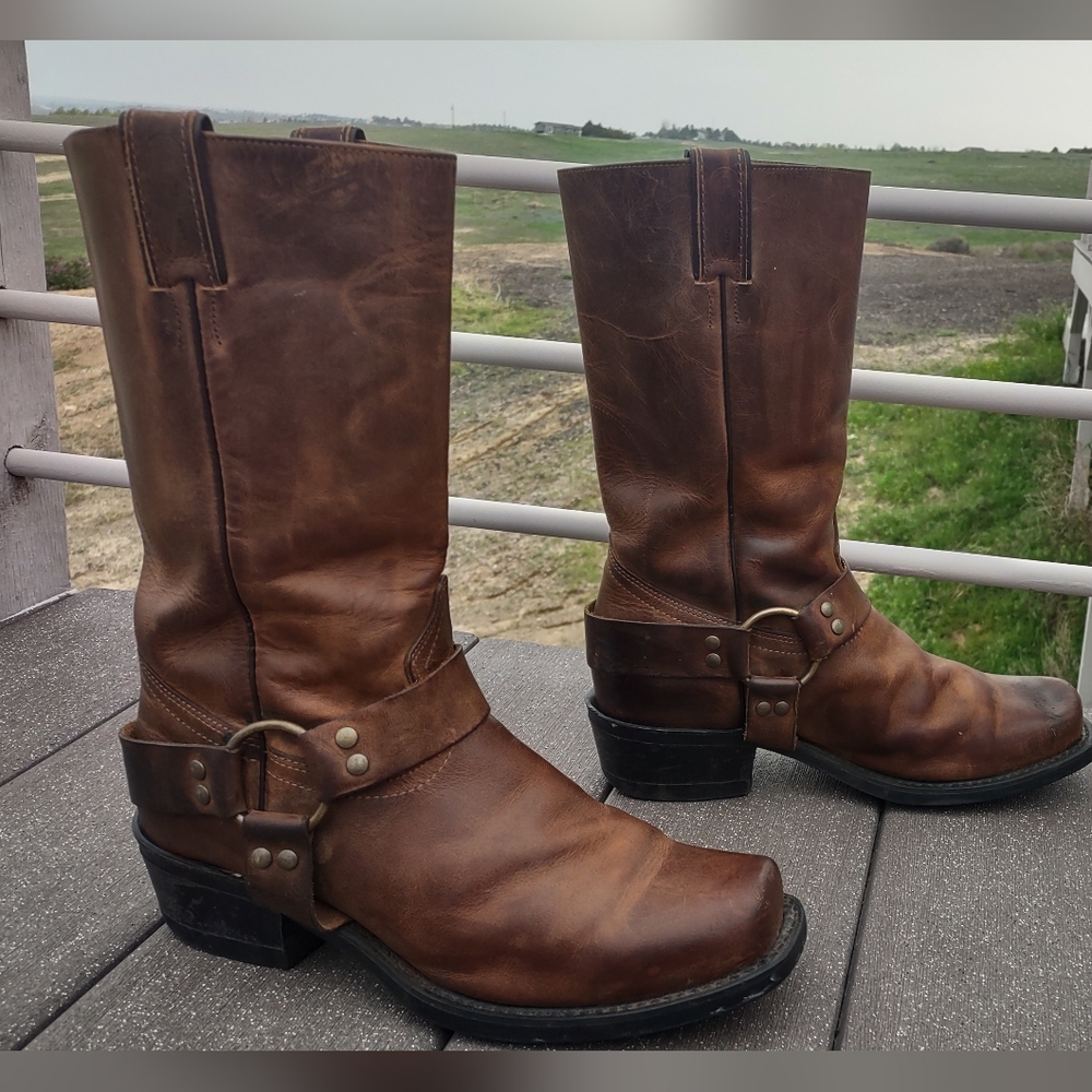 BROWN LEATHER BOULET HARNESS MOTORCYCLE BOOTS WOMENS 9.5 MENS 8.5 - Picture 2 of 15